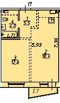 1-к. квартира, 43,1 м², 3/12 эт.