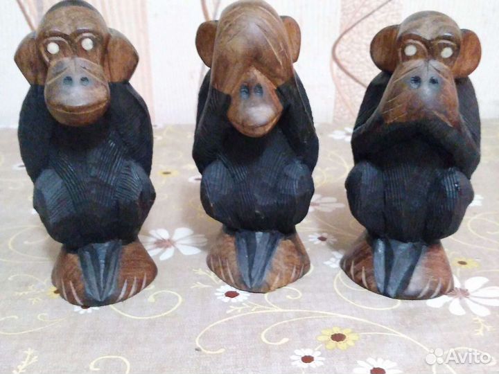 Статуэтки деревянные Три обезьяны, не вижу, не слы