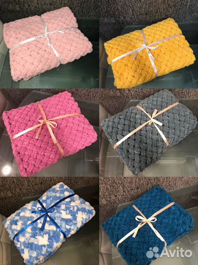 Вязаный детский плед, плюшевый плед, на выписку