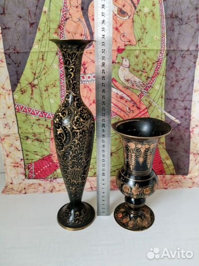 Ваза латунь Индия. Батик панно Индия. Винтаж