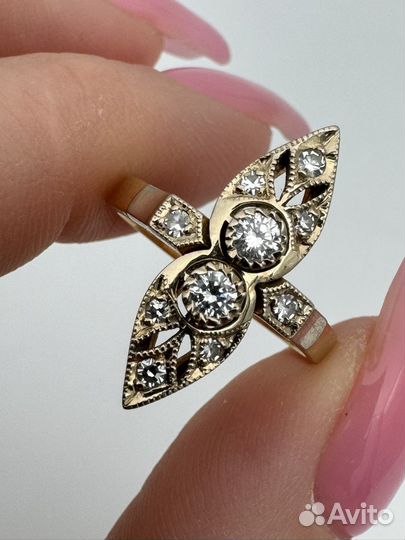 Кольцо жёлтое золото 750 СССР бриллианты 0.5 ct