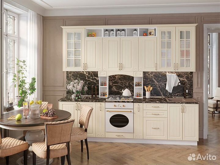 Кухня Лондон корпус шнм 800 белый фасад шн 400 дуб