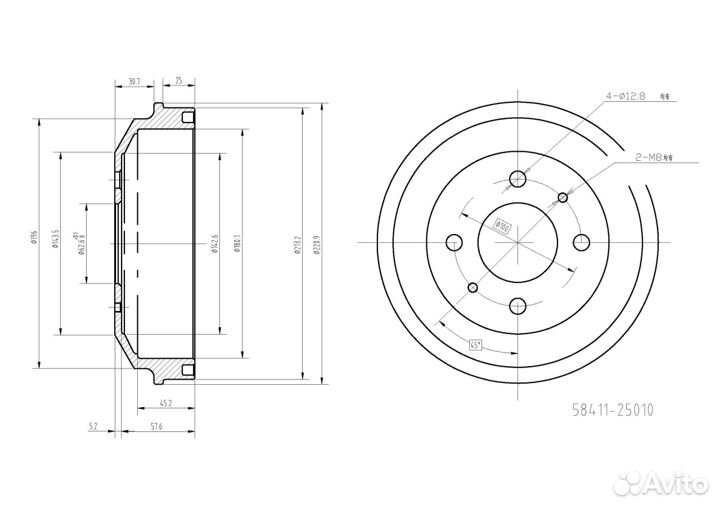 Барабан тормозной задний Хундай Хендай Акцент