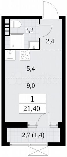 Квартира-студия, 21,4 м², 5/18 эт.