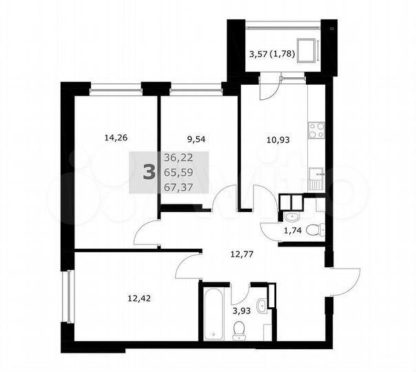 3-к. квартира, 67,4 м², 7/24 эт.
