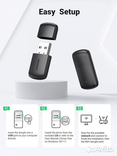 Адаптер двухдиапазонный USB Wi-Fi 5G/2,4G AC650, 1