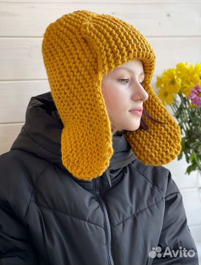 Шапка ушанка вязаная