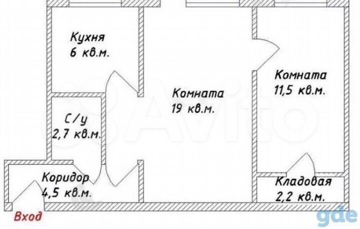 2-к. квартира, 45 м², 1/5 эт.