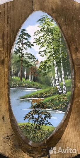 Картина на срезе дерева