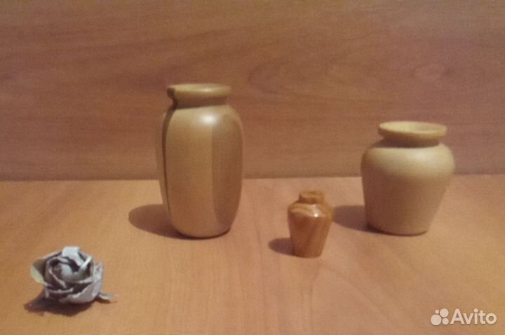 Вазочки из цельного дерева,миниатюра 3шт