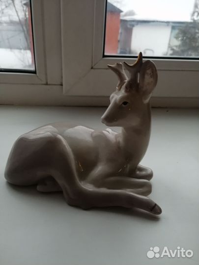 Антиквариат СССР. Статуэтка олень. Старая Гжель