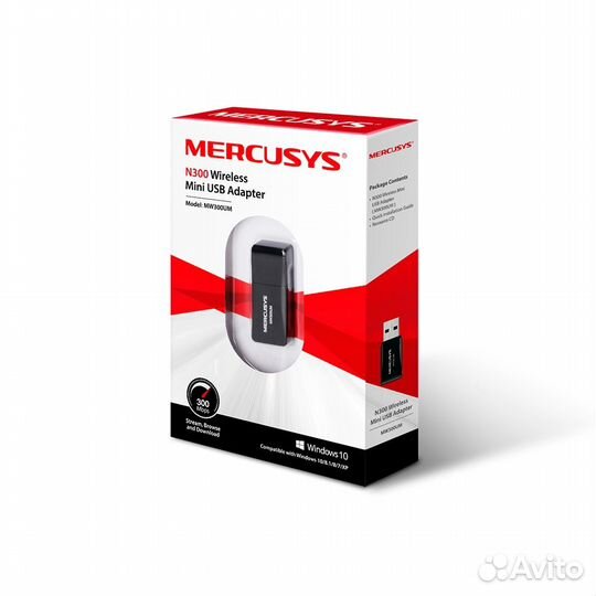 Компактный WiFi USB адаптер Mercusys MW300UM N300