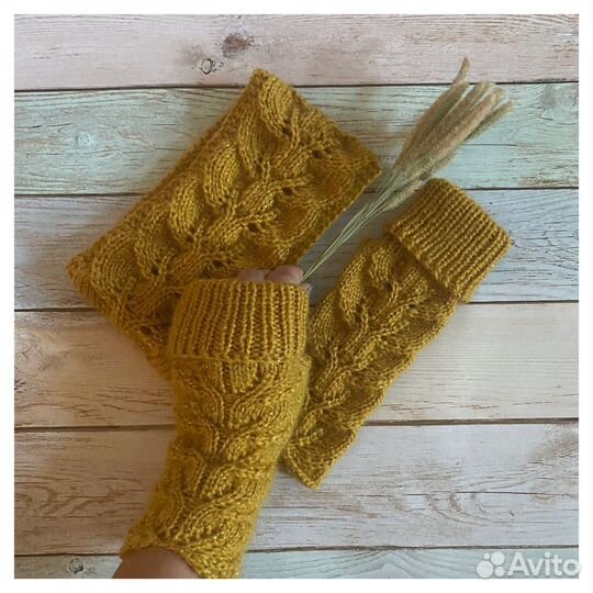 Повязка на голову и митенки