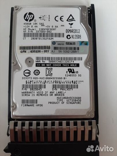 HP M6625 450GB 6G SAS 10K 2.5-inch EVA HDD