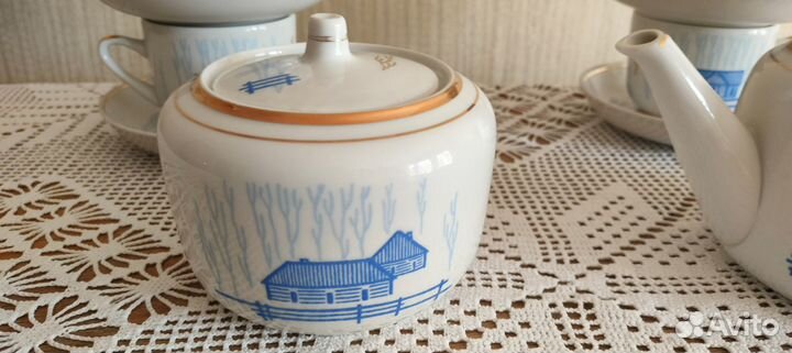 Чайный сервиз СССР Зима Домики Вербилки