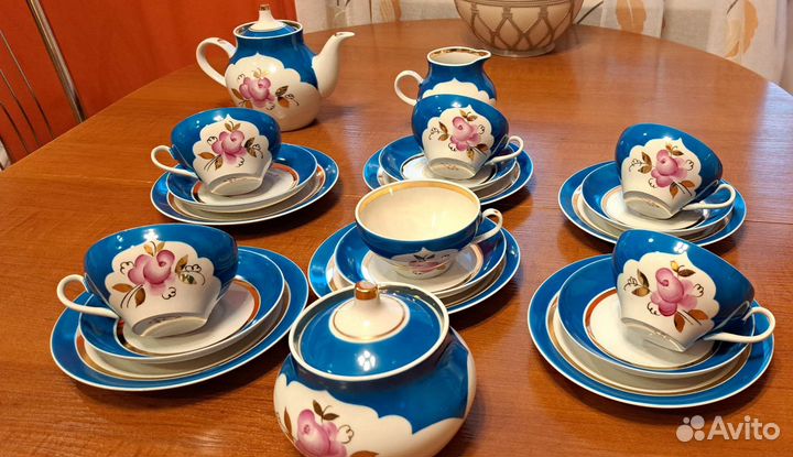 Сервиз чайный бирюзовый Дулево Агашки СССР