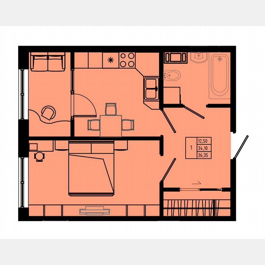 1-к. квартира, 35,5 м², 1/8 эт.