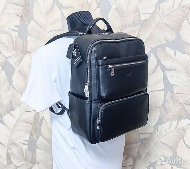 Мужской кожаный рюкзак Montblanc black lux новый