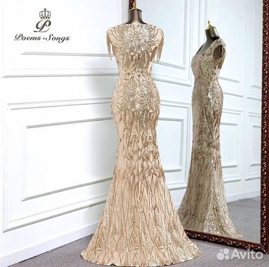 Золотое вечернее платье в пол L Xl