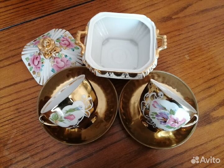 Комплект Фарфоровый, сахарница, чайные пары
