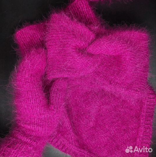 Шапка снуд повязка варежки пух норки