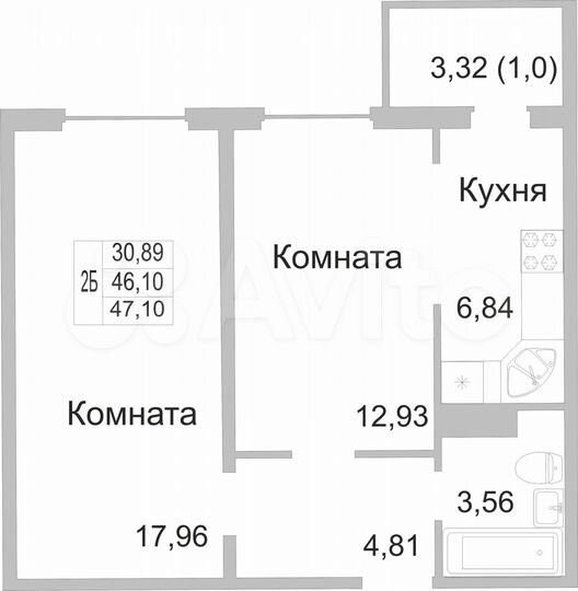 2-к. квартира, 47,1 м², 2/9 эт.