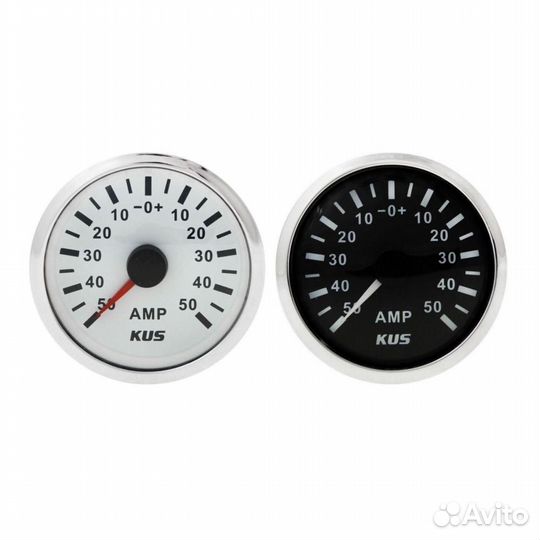 Амперметр аналоговый /+50 А, белый циферблат, нержавеющий ободок, д. 52 мм
