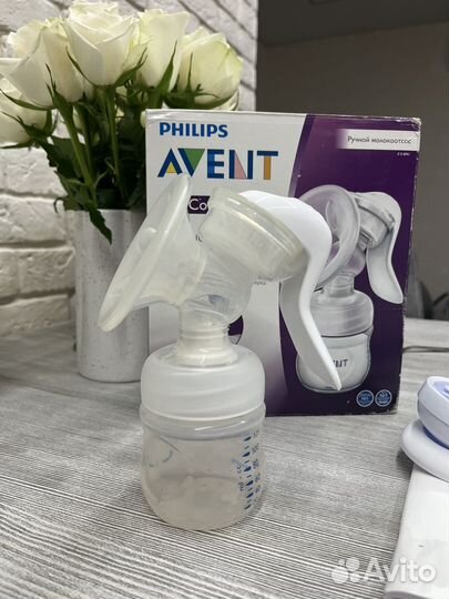 Молокоотсос ручной avent + пакеты для молока
