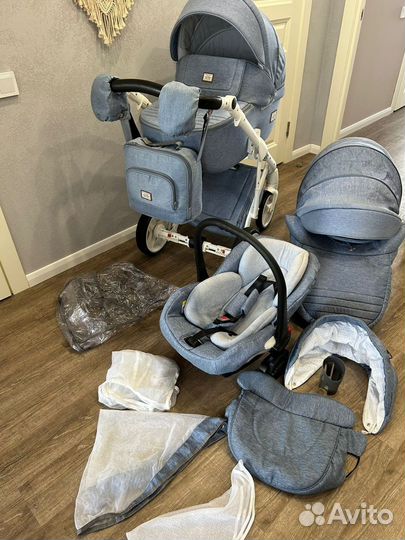 Коляска adamex 3 в 1 Лучиано джинса