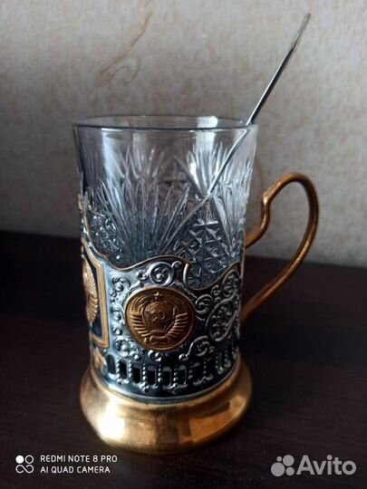 Стакан с подстаканником и ложкой «СССР»