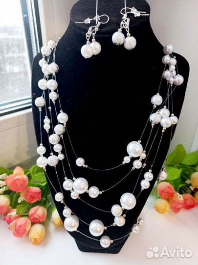 Комплект бусы с серьгами