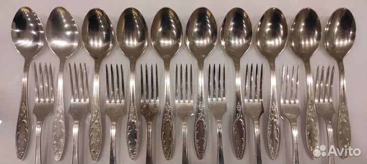 Ложки вилки столовые мельхиор Пламя Кольчугино