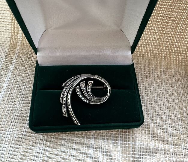 Брошь марказиты серебро 800 проба Европа винтаж