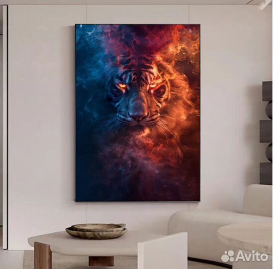 Интерьерная картина маслом Тигр в огненном дыму