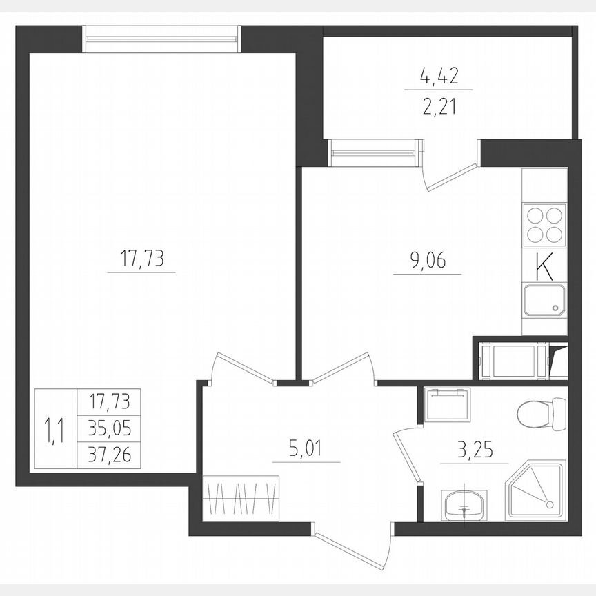 1-к. квартира, 37,3 м², 3/8 эт.
