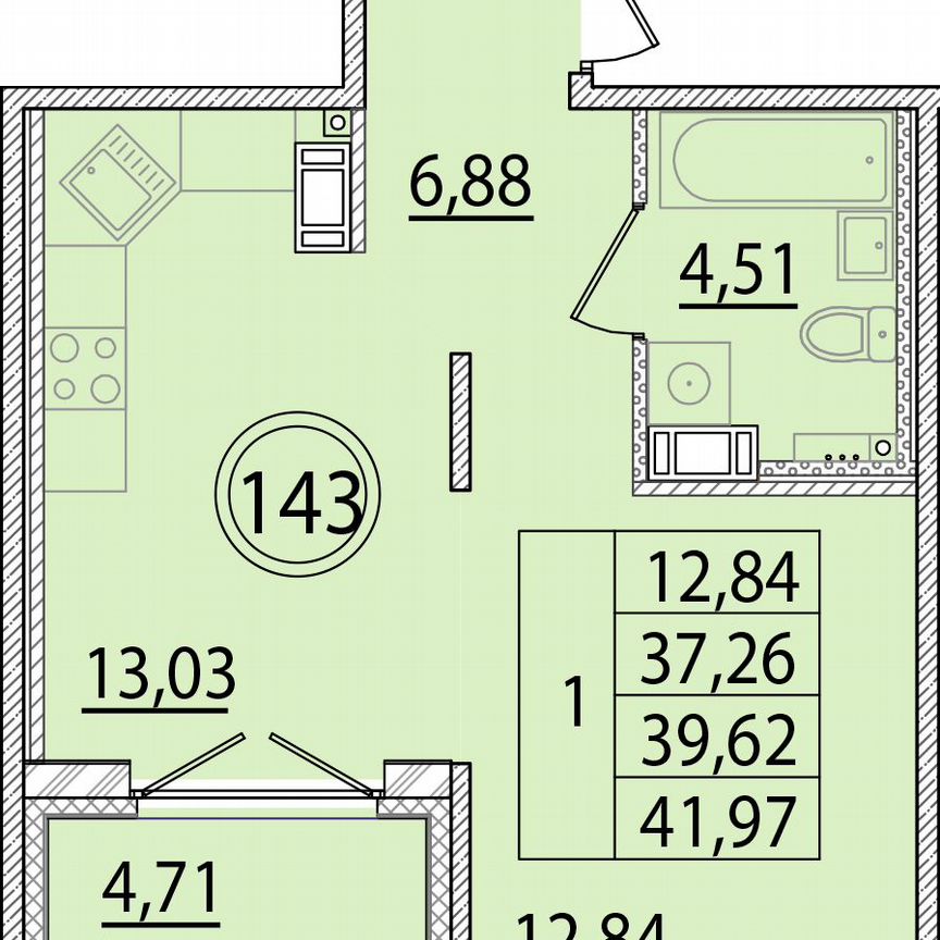 1-к. квартира, 37,3 м², 4/4 эт.