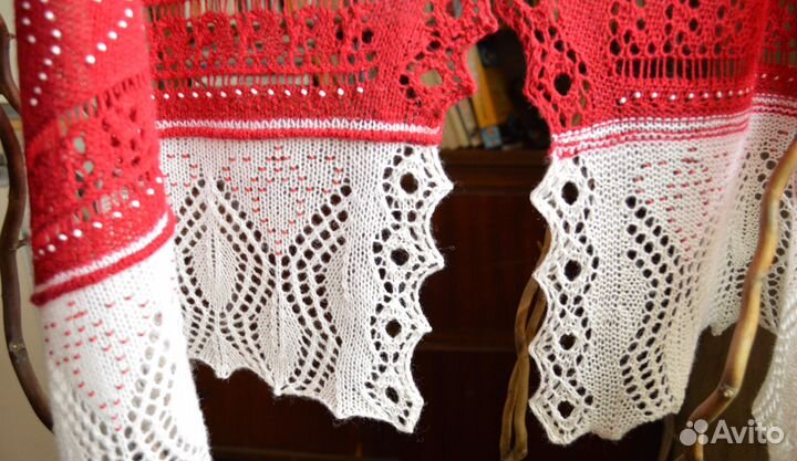 Палантин Вишня Со Сливками, с бисером, меринос