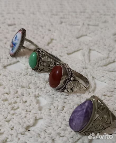 Кольца СССР(чароит, сердолик,бирюза)