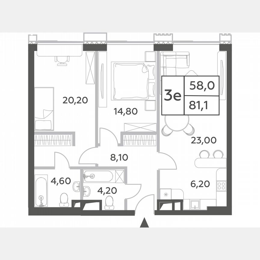 2-к. квартира, 80,1 м², 43/54 эт.