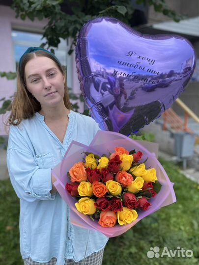 21 роза с шариком Букет цветов Доставка