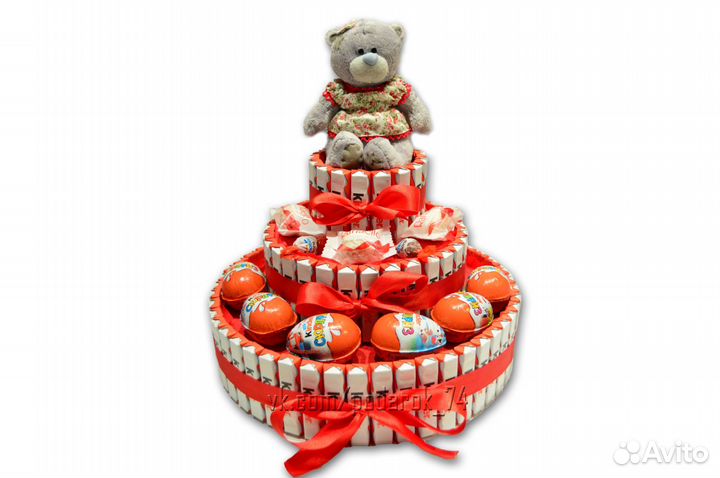 Большой торт из Киндер с мишкой