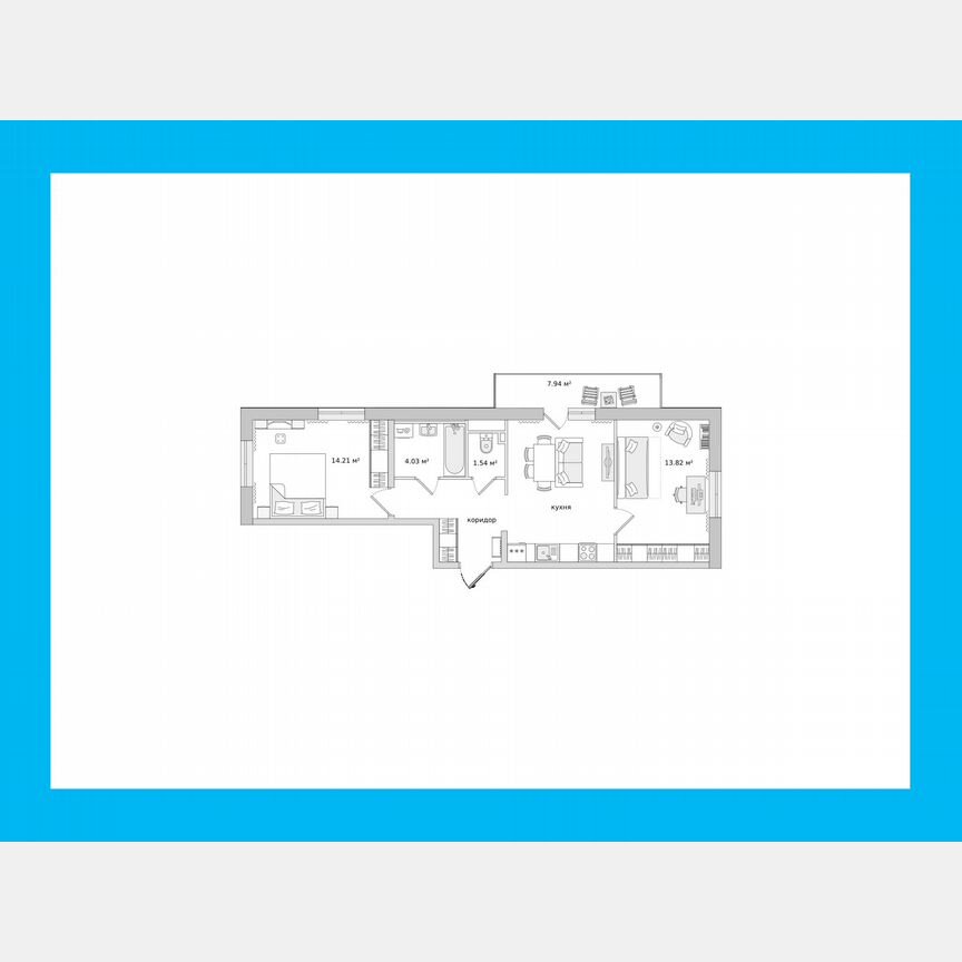 2-к. квартира, 57,3 м², 8/21 эт.