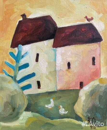 Картина мкслом Два домика