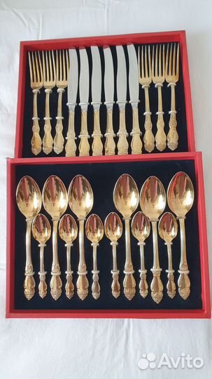 Мельхиоровые ложки и вилки с позолотой