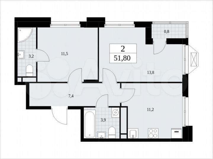 2-к. квартира, 51,8 м², 14/17 эт.