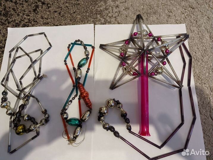 Звезда, бусы, игрушки на ёлку СССР