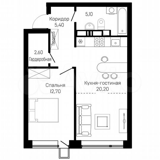 2-к. квартира, 46,2 м², 2/12 эт.
