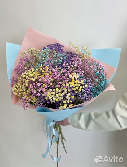 Букет из 11 радужной Гипсофилы в матовой бумаге