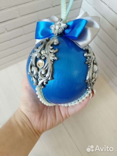 Шар на елку синий. Ёлочные игрушки ручной работы