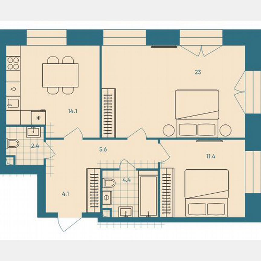 2-к. квартира, 65 м², 5/32 эт.